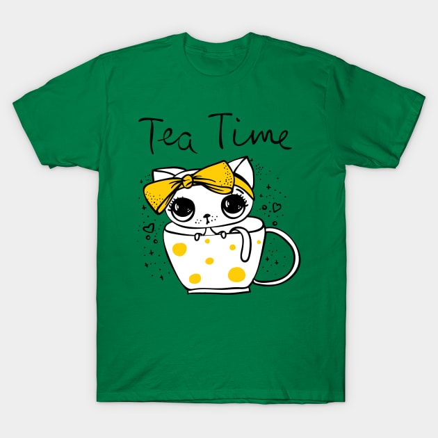 Tea Cup Size Cup Yellow Ribbon T-Shirt by LaarniGallery